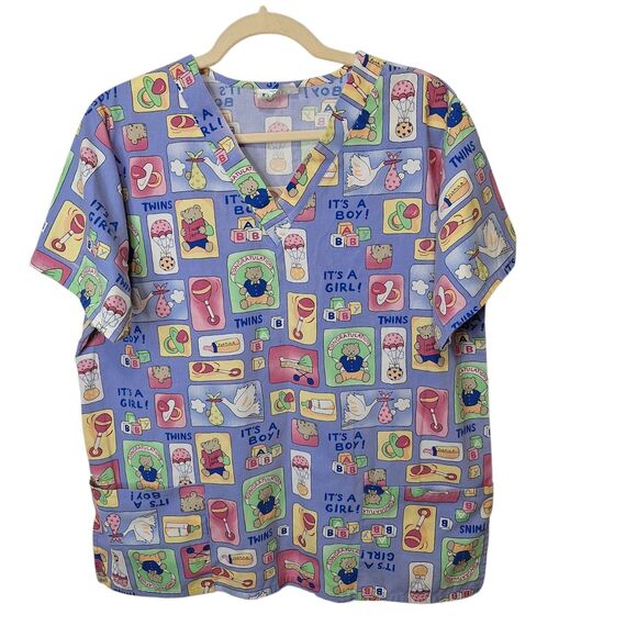 Womens Size L Short Sleeve Scrub Tops Nursery Baby Child Various Brands Lot Of 4 - Picture 3 of 14